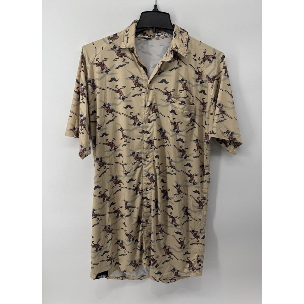 Arena Wear Men’s Roadrunner Cowboy Tan Button Up Short Sleeve Shirt Size XXL